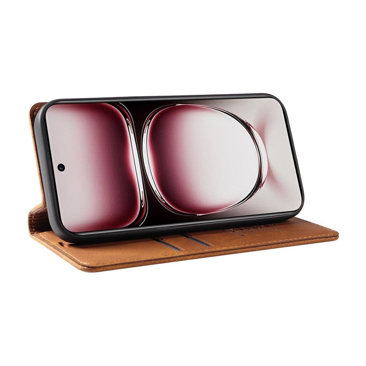 YIKATU YK-004 For Oppo Reno12 Pro 5G (Global) / (China) Wallet Phone Case Skin-Touch Leather Cover - Brown