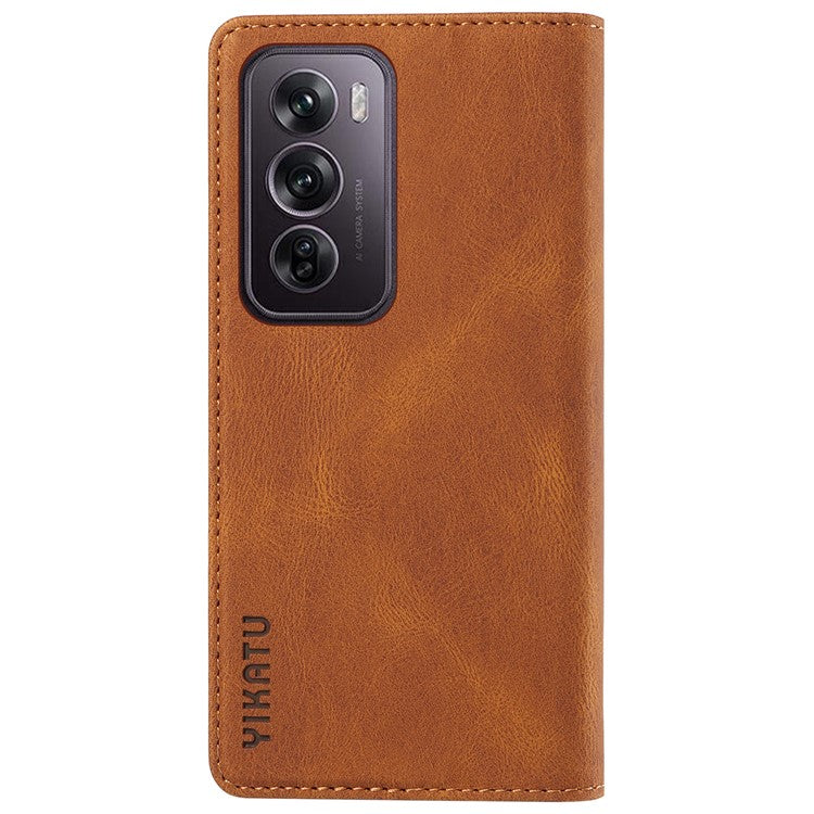 YIKATU YK-004 For Oppo Reno12 Pro 5G (Global) / (China) Wallet Phone Case Skin-Touch Leather Cover - Brown
