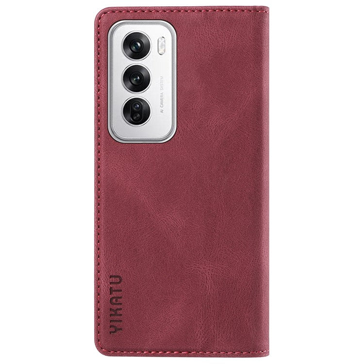 YIKATU YK-004 For Oppo Reno12 5G (Global) Wallet Case Skin-Touch Leather Phone Cover - Wine Red