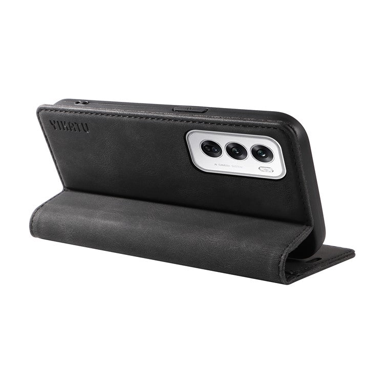 YIKATU YK-004 For Oppo Reno12 5G (Global) Wallet Case Skin-Touch Leather Phone Cover - Black