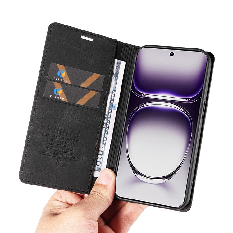 YIKATU YK-004 For Oppo Reno12 5G (Global) Wallet Case Skin-Touch Leather Phone Cover - Black