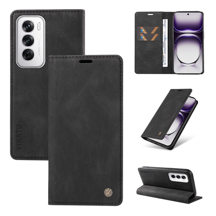 YIKATU YK-004 For Oppo Reno12 5G (Global) Wallet Case Skin-Touch Leather Phone Cover - Black