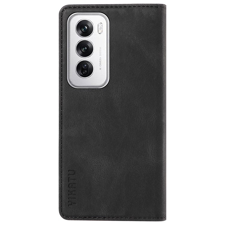 YIKATU YK-004 For Oppo Reno12 5G (Global) Wallet Case Skin-Touch Leather Phone Cover - Black