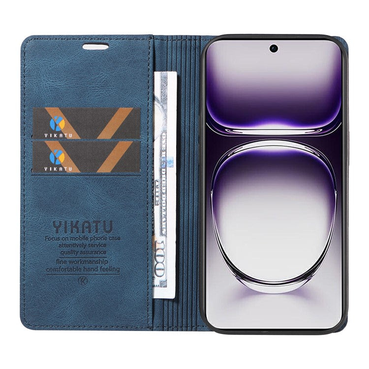 YIKATU YK-004 For Oppo Reno12 5G (Global) Wallet Case Skin-Touch Leather Phone Cover - Blue