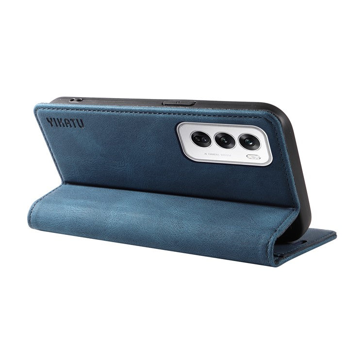 YIKATU YK-004 For Oppo Reno12 5G (Global) Wallet Case Skin-Touch Leather Phone Cover - Blue
