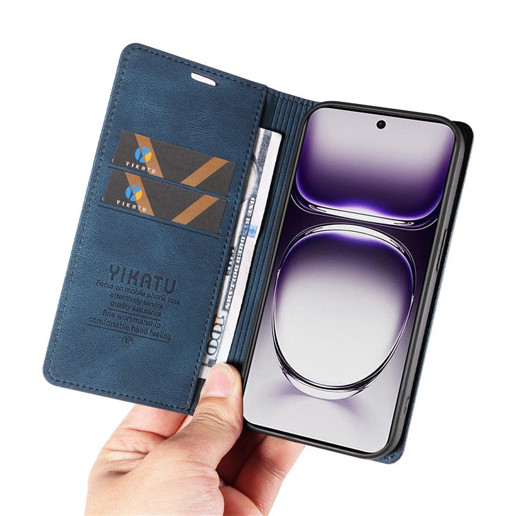 YIKATU YK-004 For Oppo Reno12 5G (Global) Wallet Case Skin-Touch Leather Phone Cover - Blue