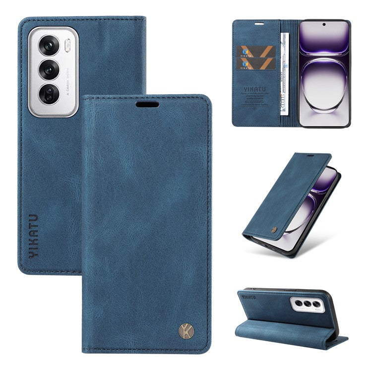 YIKATU YK-004 For Oppo Reno12 5G (Global) Wallet Case Skin-Touch Leather Phone Cover - Blue