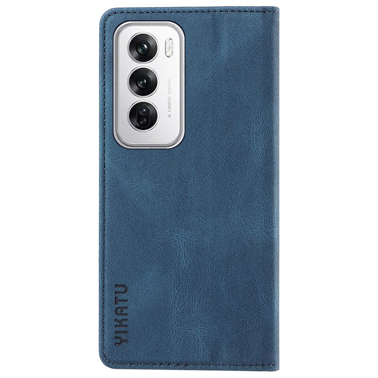 YIKATU YK-004 For Oppo Reno12 5G (Global) Wallet Case Skin-Touch Leather Phone Cover - Blue