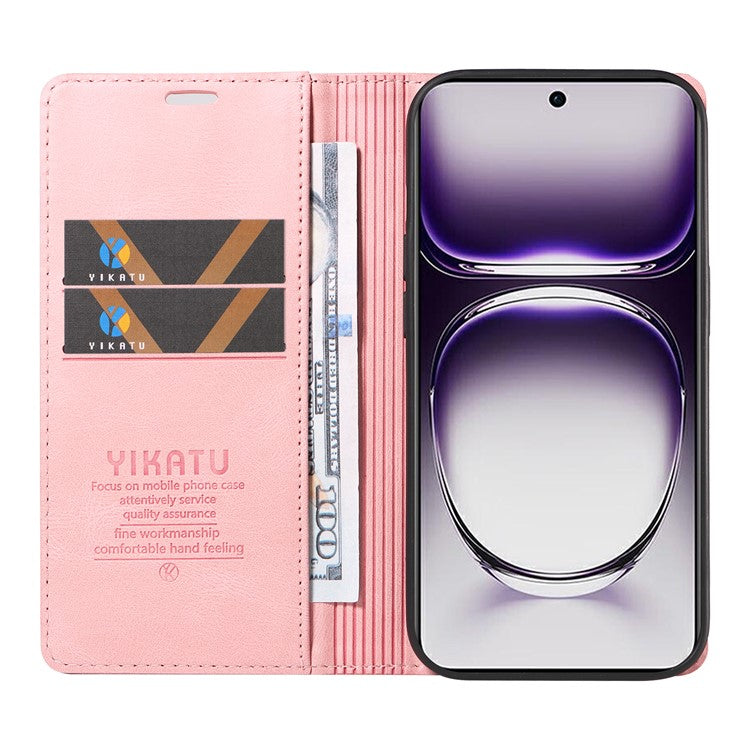 YIKATU YK-004 For Oppo Reno12 5G (Global) Wallet Case Skin-Touch Leather Phone Cover - Pink