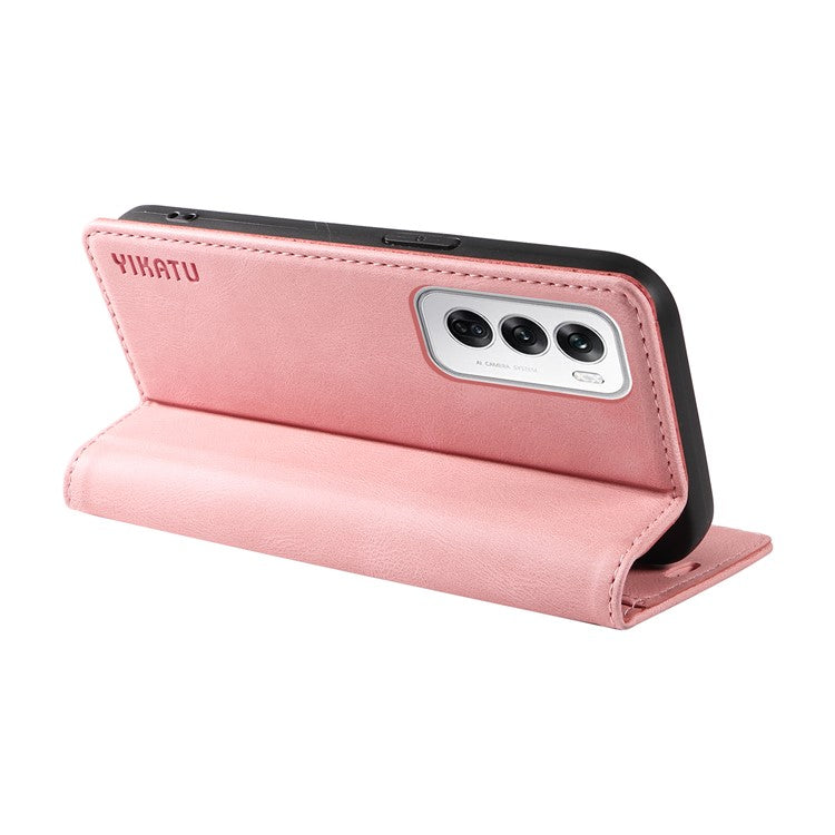 YIKATU YK-004 For Oppo Reno12 5G (Global) Wallet Case Skin-Touch Leather Phone Cover - Pink