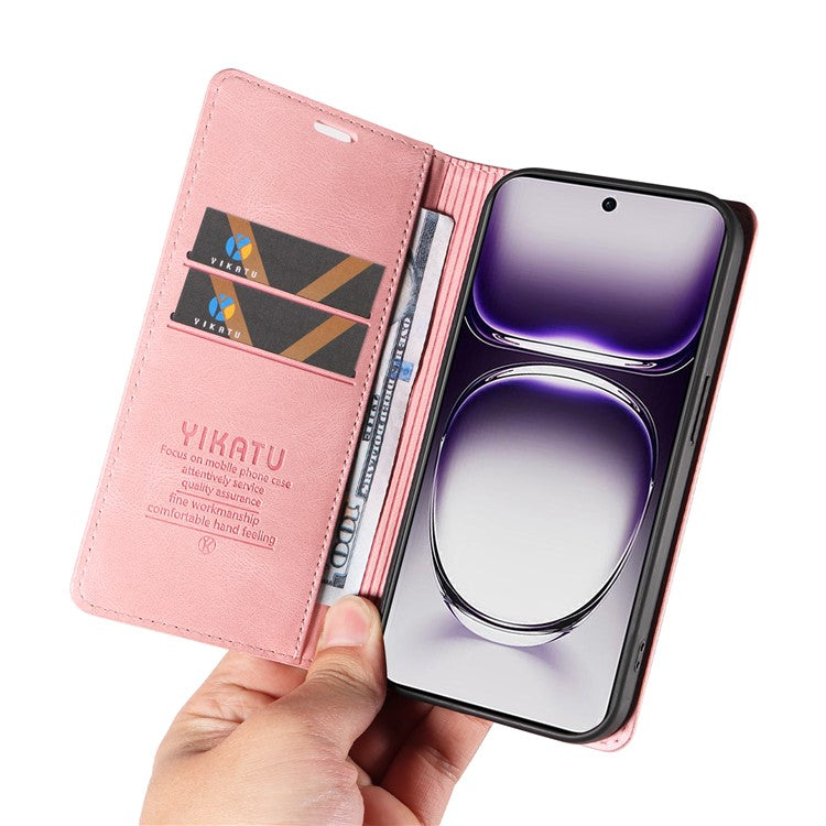 YIKATU YK-004 For Oppo Reno12 5G (Global) Wallet Case Skin-Touch Leather Phone Cover - Pink