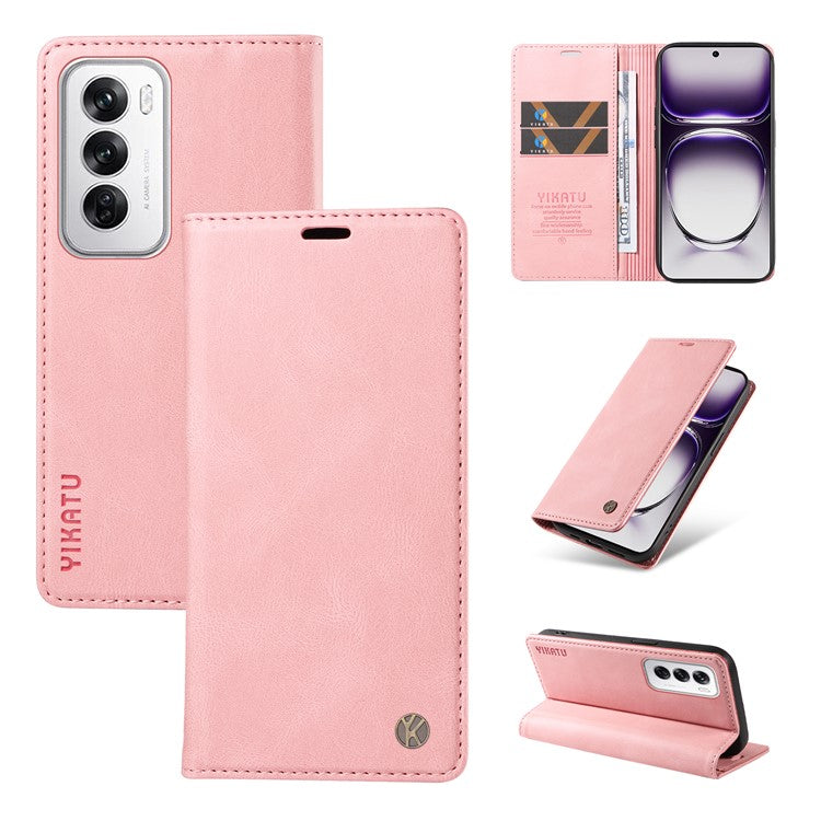 YIKATU YK-004 For Oppo Reno12 5G (Global) Wallet Case Skin-Touch Leather Phone Cover - Pink