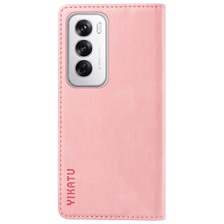 YIKATU YK-004 For Oppo Reno12 5G (Global) Wallet Case Skin-Touch Leather Phone Cover - Pink