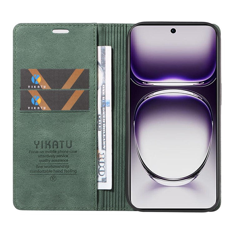 YIKATU YK-004 For Oppo Reno12 5G (Global) Wallet Case Skin-Touch Leather Phone Cover - Green