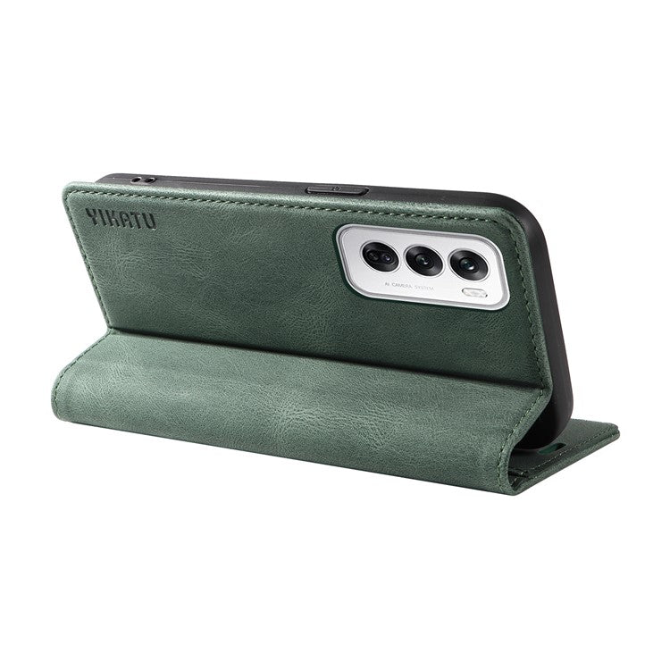 YIKATU YK-004 For Oppo Reno12 5G (Global) Wallet Case Skin-Touch Leather Phone Cover - Green