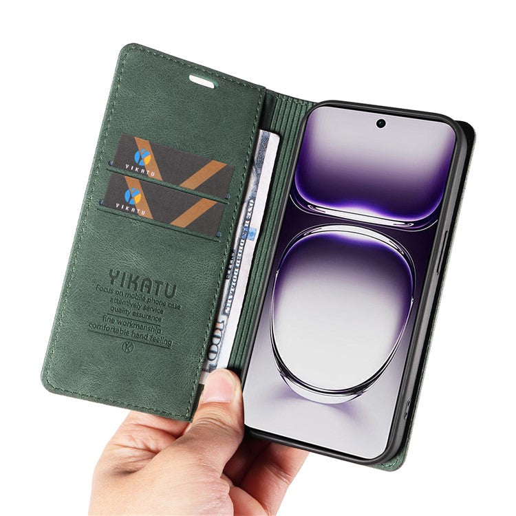 YIKATU YK-004 For Oppo Reno12 5G (Global) Wallet Case Skin-Touch Leather Phone Cover - Green
