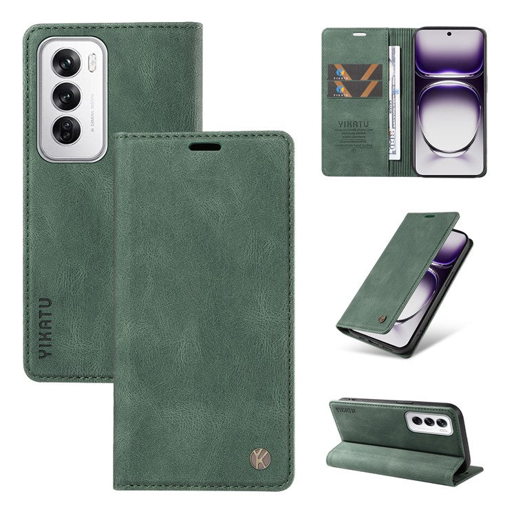 YIKATU YK-004 For Oppo Reno12 5G (Global) Wallet Case Skin-Touch Leather Phone Cover - Green