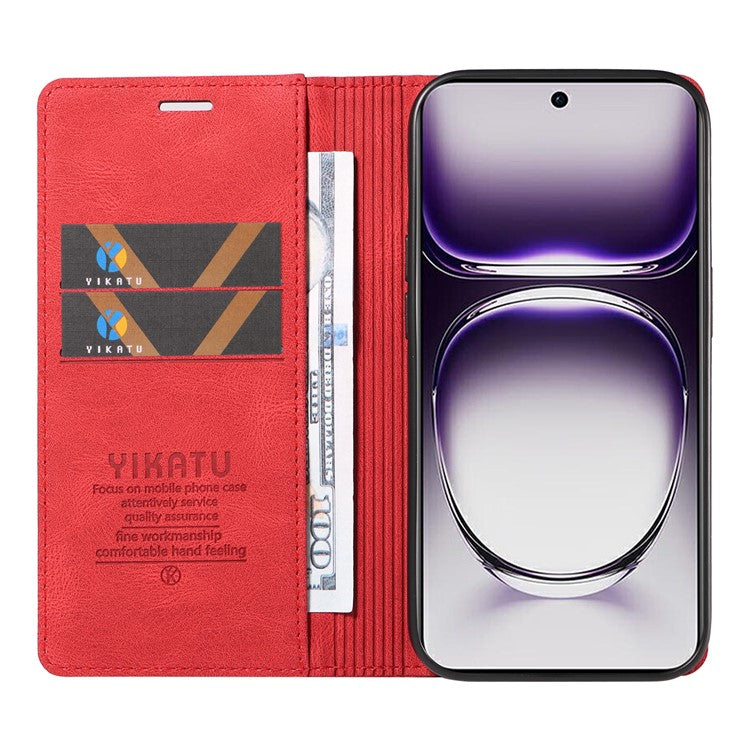 YIKATU YK-004 For Oppo Reno12 5G (Global) Wallet Case Skin-Touch Leather Phone Cover - Red