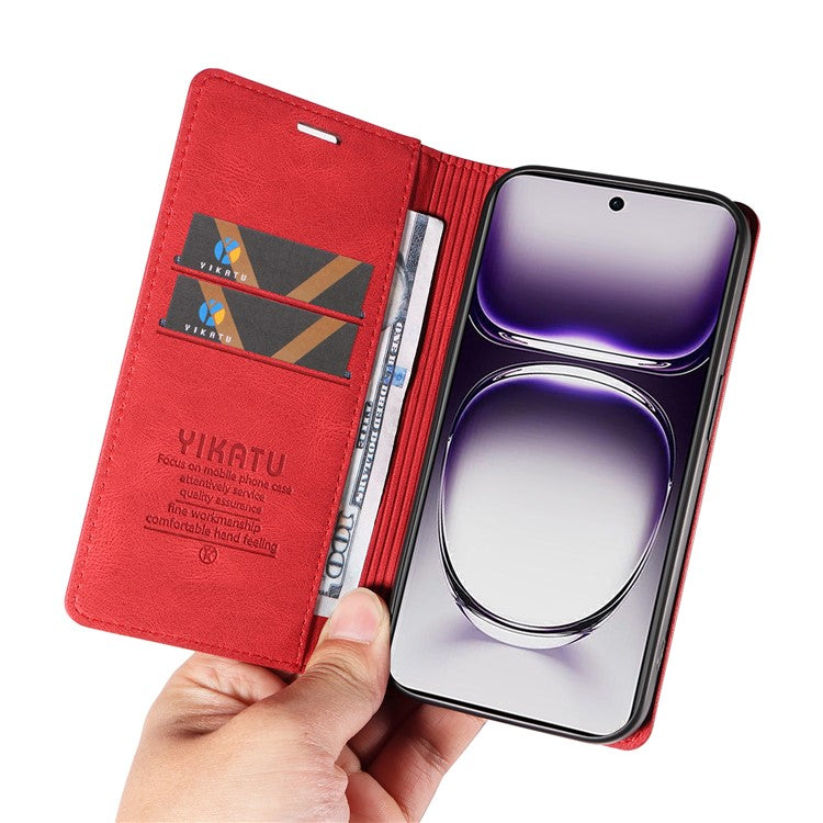 YIKATU YK-004 For Oppo Reno12 5G (Global) Wallet Case Skin-Touch Leather Phone Cover - Red