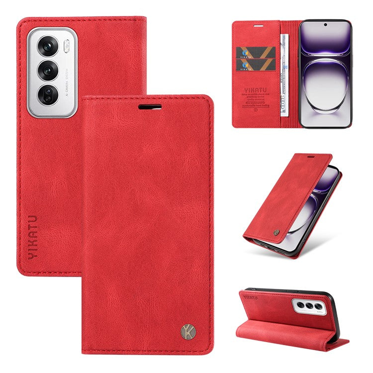 YIKATU YK-004 For Oppo Reno12 5G (Global) Wallet Case Skin-Touch Leather Phone Cover - Red