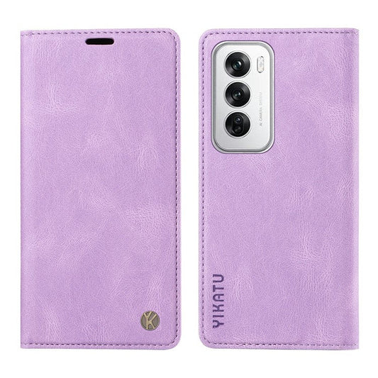 YIKATU YK-004 For Oppo Reno12 5G (Global) Wallet Case Skin-Touch Leather Phone Cover - Purple