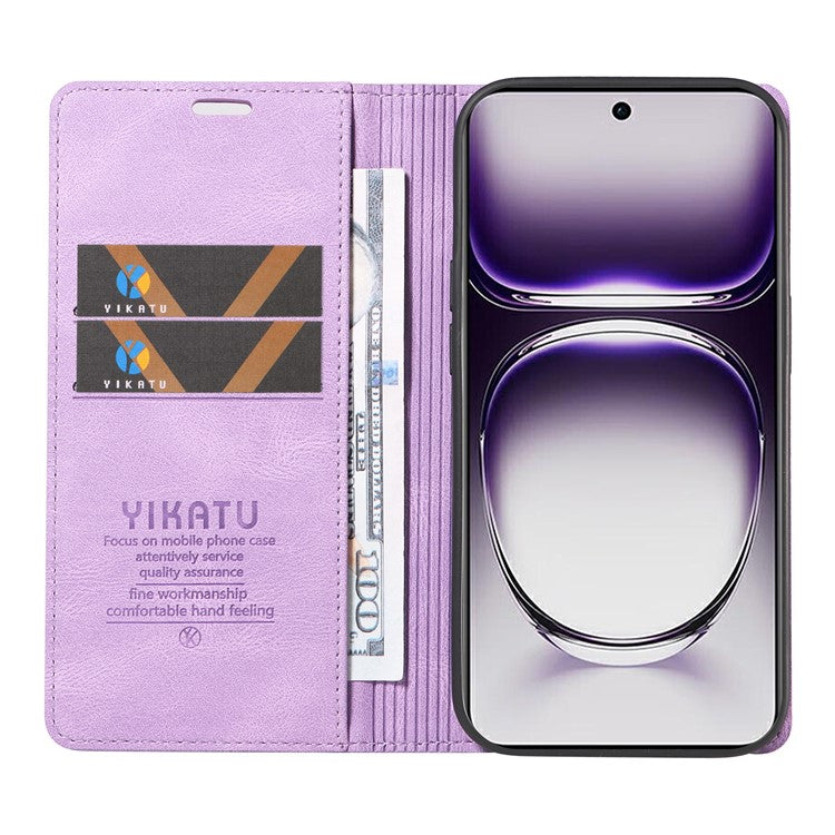 YIKATU YK-004 For Oppo Reno12 5G (Global) Wallet Case Skin-Touch Leather Phone Cover - Purple