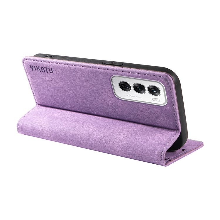 YIKATU YK-004 For Oppo Reno12 5G (Global) Wallet Case Skin-Touch Leather Phone Cover - Purple