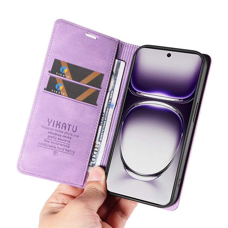 YIKATU YK-004 For Oppo Reno12 5G (Global) Wallet Case Skin-Touch Leather Phone Cover - Purple