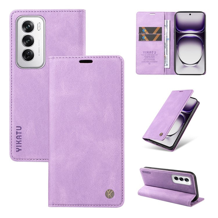 YIKATU YK-004 For Oppo Reno12 5G (Global) Wallet Case Skin-Touch Leather Phone Cover - Purple