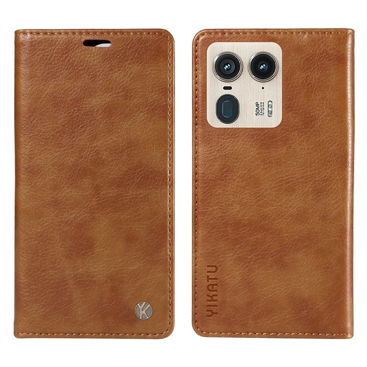 YIKATU YK-006 For Motorola Edge 50 Ultra 5G / Moto X50 Ultra 5G Wallet Case Litchi Texture Leather Phone Cover - Brown
