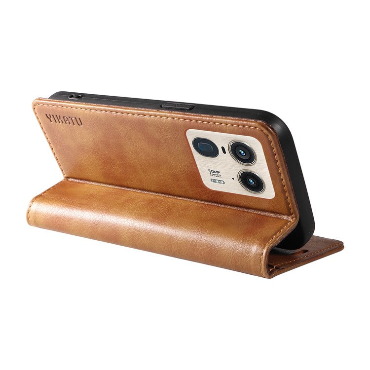 YIKATU YK-006 For Motorola Edge 50 Ultra 5G / Moto X50 Ultra 5G Wallet Case Litchi Texture Leather Phone Cover - Brown