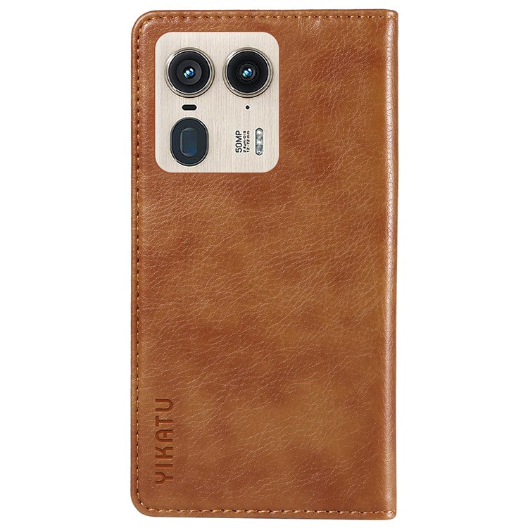 YIKATU YK-006 For Motorola Edge 50 Ultra 5G / Moto X50 Ultra 5G Wallet Case Litchi Texture Leather Phone Cover - Brown