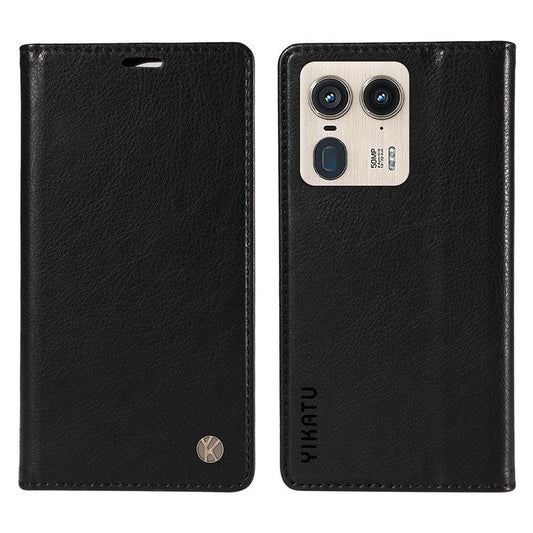 YIKATU YK-006 For Motorola Edge 50 Ultra 5G / Moto X50 Ultra 5G Wallet Case Litchi Texture Leather Phone Cover - Black