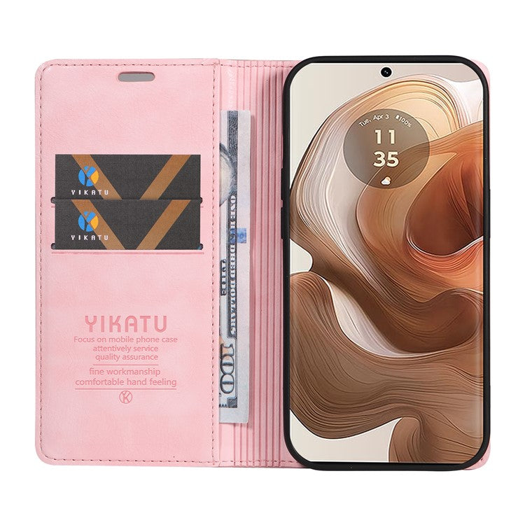 YIKATU YK-006 For Motorola Edge 50 Ultra 5G / Moto X50 Ultra 5G Wallet Case Litchi Texture Leather Phone Cover - Pink