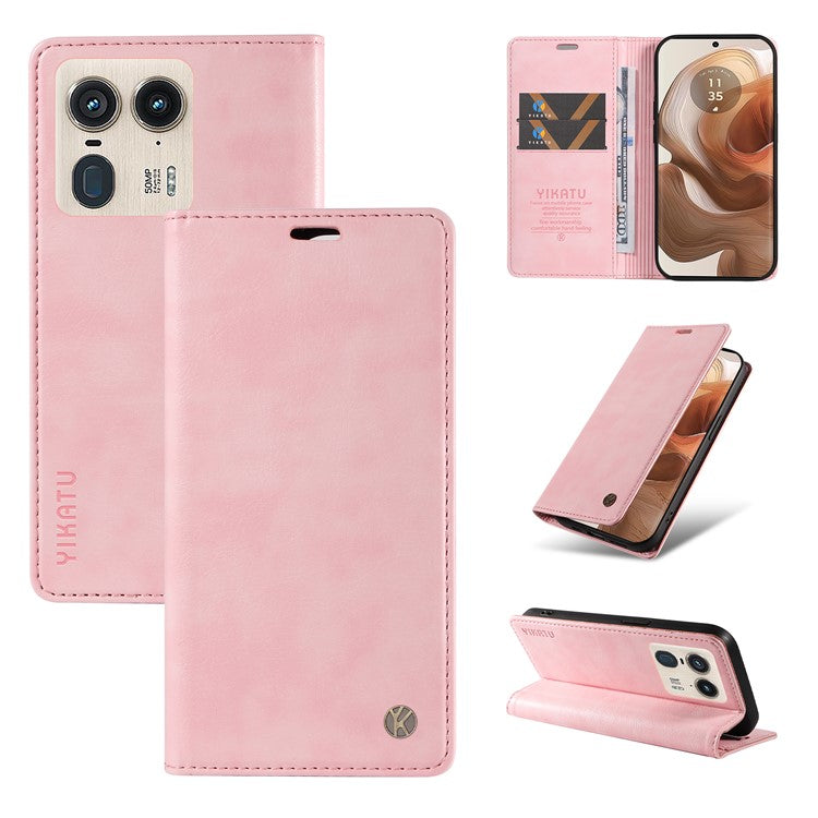 YIKATU YK-006 For Motorola Edge 50 Ultra 5G / Moto X50 Ultra 5G Wallet Case Litchi Texture Leather Phone Cover - Pink
