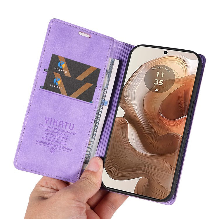 YIKATU YK-006 For Motorola Edge 50 Ultra 5G / Moto X50 Ultra 5G Wallet Case Litchi Texture Leather Phone Cover - Purple