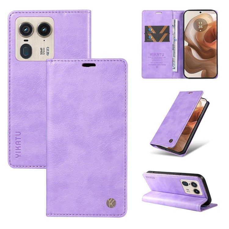 YIKATU YK-006 For Motorola Edge 50 Ultra 5G / Moto X50 Ultra 5G Wallet Case Litchi Texture Leather Phone Cover - Purple