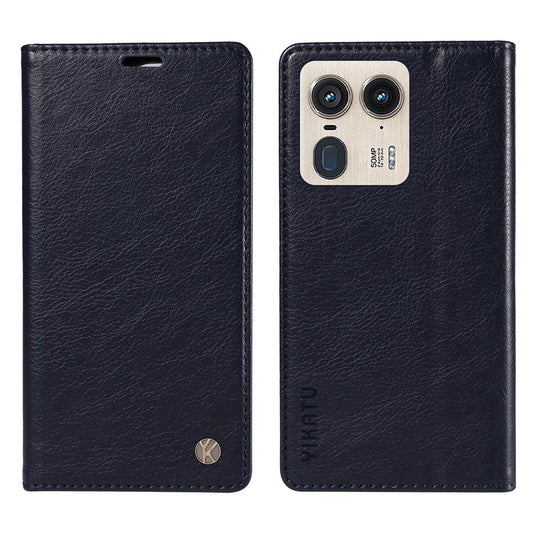 YIKATU YK-006 For Motorola Edge 50 Ultra 5G / Moto X50 Ultra 5G Wallet Case Litchi Texture Leather Phone Cover - Navy Blue