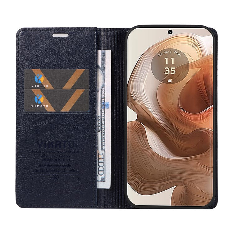 YIKATU YK-006 For Motorola Edge 50 Ultra 5G / Moto X50 Ultra 5G Wallet Case Litchi Texture Leather Phone Cover - Navy Blue