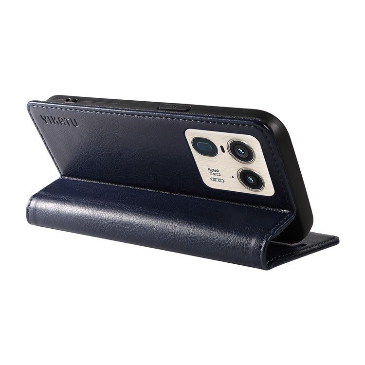 YIKATU YK-006 For Motorola Edge 50 Ultra 5G / Moto X50 Ultra 5G Wallet Case Litchi Texture Leather Phone Cover - Navy Blue