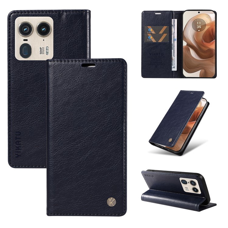 YIKATU YK-006 For Motorola Edge 50 Ultra 5G / Moto X50 Ultra 5G Wallet Case Litchi Texture Leather Phone Cover - Navy Blue