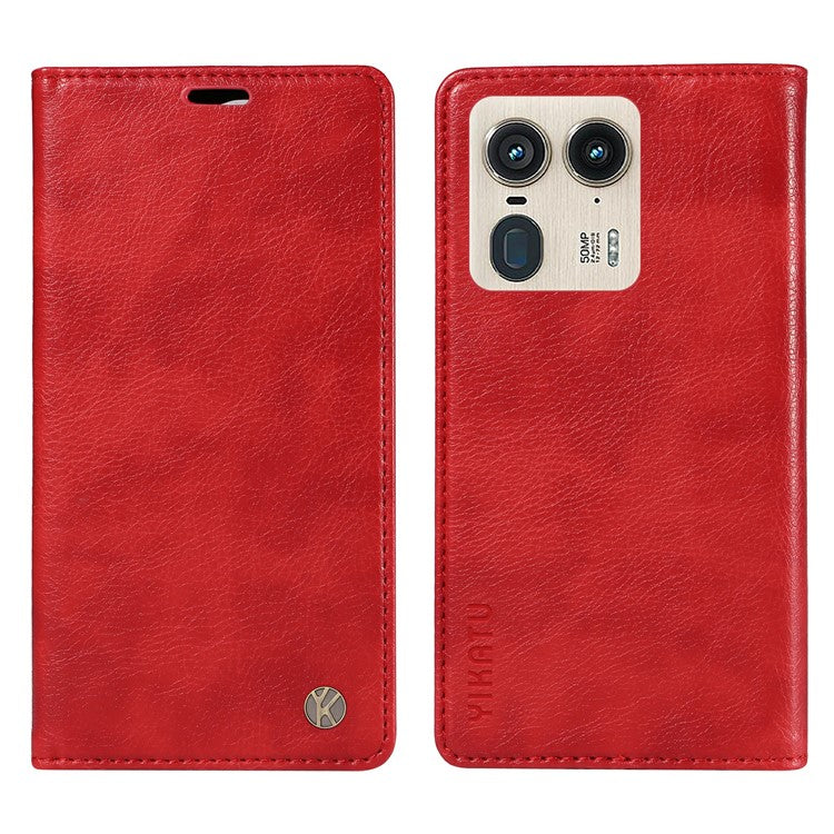 YIKATU YK-006 For Motorola Edge 50 Ultra 5G / Moto X50 Ultra 5G Wallet Case Litchi Texture Leather Phone Cover - Red