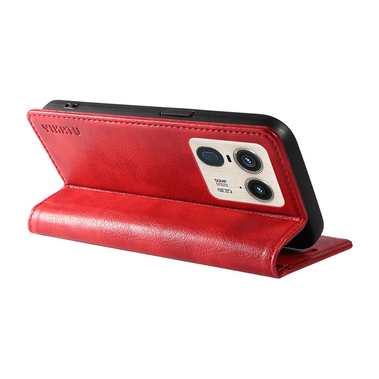 YIKATU YK-006 For Motorola Edge 50 Ultra 5G / Moto X50 Ultra 5G Wallet Case Litchi Texture Leather Phone Cover - Red
