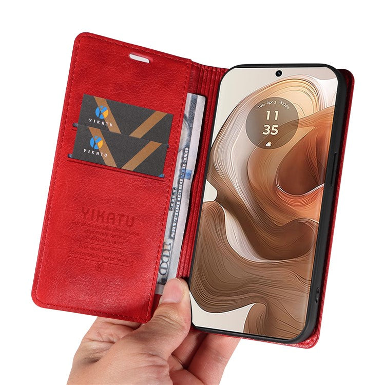 YIKATU YK-006 For Motorola Edge 50 Ultra 5G / Moto X50 Ultra 5G Wallet Case Litchi Texture Leather Phone Cover - Red