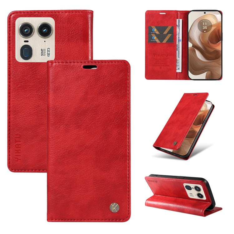 YIKATU YK-006 For Motorola Edge 50 Ultra 5G / Moto X50 Ultra 5G Wallet Case Litchi Texture Leather Phone Cover - Red