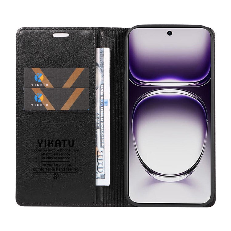YIKATU YK-006 For Oppo Reno12 5G (Global) Wallet Case Litchi Texture Leather Phone Cover - Black