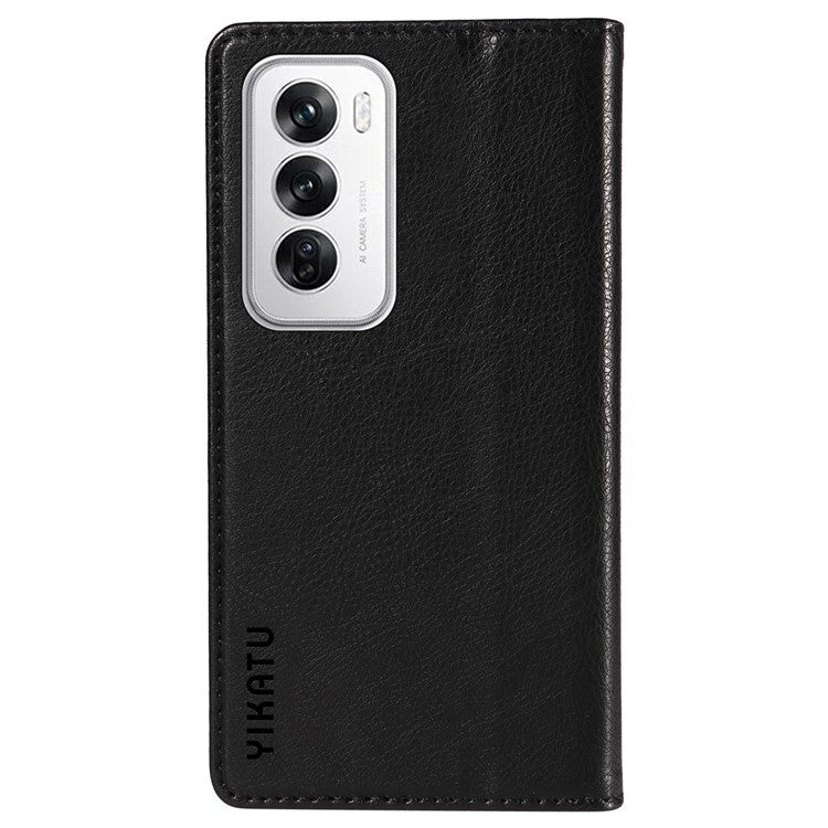 YIKATU YK-006 For Oppo Reno12 5G (Global) Wallet Case Litchi Texture Leather Phone Cover - Black