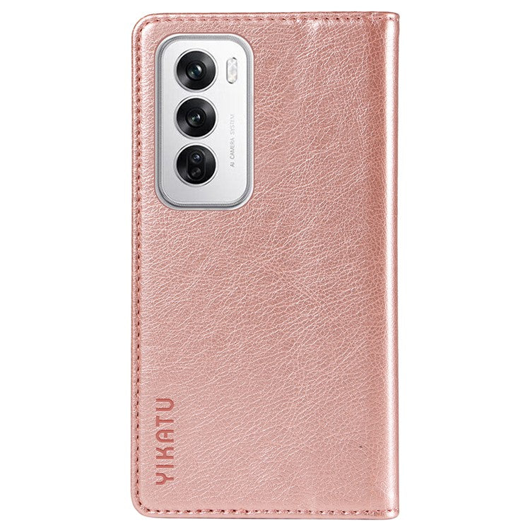 YIKATU YK-006 For Oppo Reno12 5G (Global) Wallet Case Litchi Texture Leather Phone Cover - Rose Gold