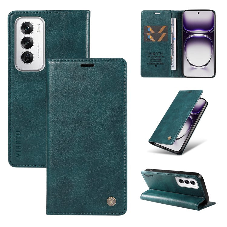 YIKATU YK-006 For Oppo Reno12 5G (Global) Wallet Case Litchi Texture Leather Phone Cover - Blue