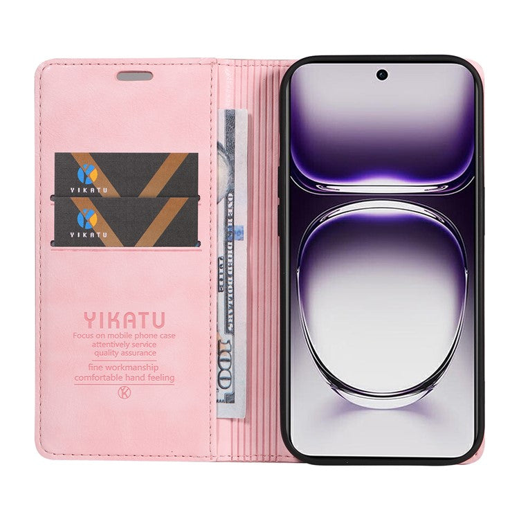 YIKATU YK-006 For Oppo Reno12 5G (Global) Wallet Case Litchi Texture Leather Phone Cover - Pink